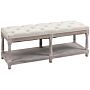 Homcom 2 Tier Shoe Rack Bench With Button Tufted Upholstered Cushion, Vintage Bed End Bench, Wooden Window Seat, Cream White