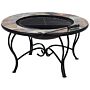 Outdoor Fire Pit Multicolour Top Black Steel Legs Ceramic Round For Charcoal Garden Bbq