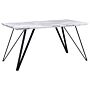 Dining Table White With Black Mdf Top Metal Legs 150 X 80 Cm Marble Effect