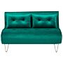 Sofa Bed Dark Green Velvet 2 Seater Fold-out Sleeper Armless With 2 Cushions Metal Gold Legs