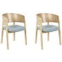 Set Of 2 Dining Chairs Light Wood And Blue Plywood Polyester Fabric Rubberwood Legs Retro