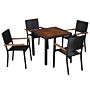 Vidaxl 5 Piece Outdoor Dining Set Poly Rattan And Acacia Wood Black