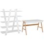 Home Office Set Light Wood White Engineered Wood Glass Freestanding Shelving Unit Modern Scandinavian Study