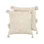 Set Of 2 Scatter Cushions Light Beige Cotton 45 X 45 Cm Geometric Pattern Tassels Removable Cover With Filling