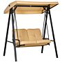 Outsunny 2 Seater Garden Outdoor Swing Chair Lounger Hammock Bench W/ Steel Frame Cushions Adjustable Tilting Canopy Patio Beige