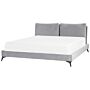 Eu Super King Size Bed Grey Velvet Upholstery 6ft Slatted Base With Thick Padded Headboard With Cushions