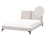 Eu Double Size Bed Light Beige Corduroy Upholstery 4ft6 Slatted Base With Thick Padded Headboard With Cushions Beliani