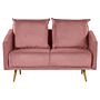 Sofa Pink Velvet 2 Seater Back Cushioned Seat Metal Golden Legs