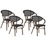 Set Of 4 Garden Chairs Dark Wood Aluminium Frame Black Textile Seat Stackable