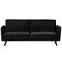 Sofa Bed Dark Black Velvet Fabric 3 Seater Wooden Legs Track Arm