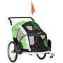 Pawhut Dog Bike Trailer 2-in-1 Pet Stroller For Large Dogs Cart Foldable Bicycle Carrier Aluminium Frame With Safety Leash Hitch Coupler Flag Green