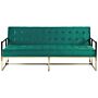 Sofa Bed Green Velvet Tufted Upholstery 3 Seater Gold Metal Frame With Armrests Retro Style Beliani