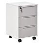 Homcom 3-drawer Locking File Cabinet Mobile Chest Of Drawers Side Table On Wheels For Home Office, Bedroom And