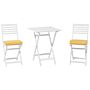 3 Piece Bistro Set White Solid Acacia Wood Yellow Cushions Folding Slatted Design