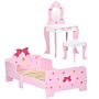 Zonekiz 3pcs Kids Bedroom Furniture Set With Bed, Dressing Table And Stool, Princess Themed, For 3-6 Years Old, Pink