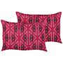 Set Of 2 Garden Cushions Pink Polyester Geometrical Pattern 40 X 60 Cm Rectangular Modern Outdoor Patio Water Resistant