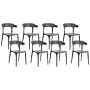 Set Of 8 Garden Chairs Dark Grey Polypropylene Lightweight Weather Resistant Plastic