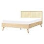 Panel Bed Light Wood Rattan Particle Board Eu Double 4ft6 Slatted Frame Bed Base Braided Headboard Modern Boho Beliani