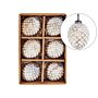 Set Of 6 Christmas Baubles Off-white Glass Hanging Distressed Effect Xmas Tree Balls Holiday Decor