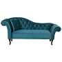 Chaise Lounge Blue Velvet Button Tufted Upholstery Left Hand Rolled Arms With Cushion