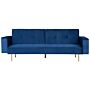 Sofa Bed Blue Velvet 3 Seater Modern Track Arms