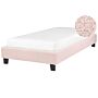 Eu Single Size Bed 3ft Light Pink Fabric Slatted Frame Without Headboard