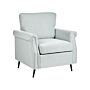 Armchair Light Grey Fabric Upholstery Black Metal Legs Rolled Arms Removable Cushions