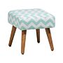 Footstool Green Fabric Upholstery Square Seat Chevron Pattern Wooden Legs