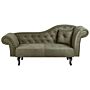 Chaise Lounge Olive Green Velvet Button Tufted Upholstery Right Hand With Cushion Retro Traditional Style Easy Clean Pet Friendly