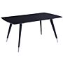 Rectangular Dining Table Black Glossy Mdf Tabletop Metal Steel Base Legs 160 X 90 Cm 6 Seater Kitchen Furniture