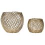 Set Of 2 Candle Holders Gold Metal Glamour Elegant Basket Shape Centerpiece Decoration