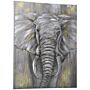 Homcom Hand-painted Metal Canvas Wall Art Grey African Elephant, Wall Pictures For Decor, 100 X 80 Cm