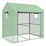 Outsunny Greenhouse, Walk-in Garden Grow House With Roll-up Door And Mesh Windows, 200 X 140 X 200cm, Green