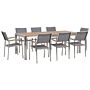 Garden Dining Set Light Eucalyptus Wood Top Steel Frame 220 X 100 Cm With 8 Grey Chairs