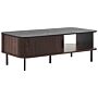 Coffee Table Dark Wood Finish 41 X 60 X 120 Cm Rustic Sliding Doors Cabinet Beliani