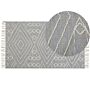 Rug Off-white Grey Cotton Wool 80 X 150 Cm Geometric Pattern Runes Tribal Tassels Oriental