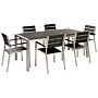 Garden Dining Set Black Rectangular Table Chairs Outdoor 6 Seater Plastic Wood Top Aluminium Frame