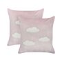 Set Of 2 Scatter Cushions Pink Velvet Polyester Fabric Clouds Pattern 45 X 45 Cm Pillows For Kids