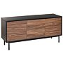 2 Door Sideboard Dark Wood With Black Particle Board Steel Legs Drawers Cabinets With Shelves Modern Style Hallway Storage