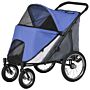 Pawhut Foldable Pet Stroller With Washable Cushion, Storage Bags, Safety Leash For Medium And Large Dogs Cats Travel, Blue