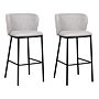 Set Of 2 Bar Chairs Grey Polyester Upholstery Black Metal Legs Armless Stools Curved Backrest Modern Dining Room Kitchen