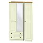 Warwick Tall Triple 2 Drawer Mirrored Wardrobe In Cream Ash & Modern Oak