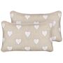 Set Of 2 Scatter Cushions Beige Cotton 30 X 50 Cm Embroidered Hearts Pattern