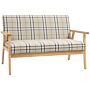 Homcom Compact Loveseat Couch Double Seat Sofa With Lattice Pattern And Rubber Wood Frame Beige And Coffee