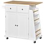 Homcom Kitchen Island Storage Cabinet Rolling Trolley With Rubber Wood Top, 3-tier Spice Rack, Large Cabinet & Drawers