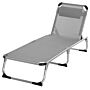 Outsunny Foldable Reclining Sun Lounger Lounge Chair Camping Bed Cot W/ Pillow 4-level Adjustable Back Aluminium Frame Grey