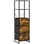 Homcom Industrial Tall Bookcase W/ 2 Open Shelves And 3 Foldable Fabric Drawers, Multifunctional Storage Cabinet, Rustic Brown