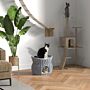 Pawhut 2-tier Wicker Cat House Elevated Pet Bed Basket Willow Kitten Tower Pet Den. With Washable Cushions 56x37x40cm Grey