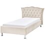 Eu Single Size Bed Beige Velvet Upholstered Frame Nailhead Trim Crystal Buttons Headrest Bedroom Modern Glam Beliani