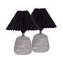 Set Of 2 Table Lamps Black And Grey Ceramic Base Pleated Synthetic Shade Bedside Table Night Light